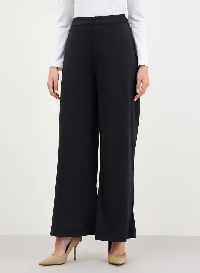 Styli Women Black Wide Leg Trousers